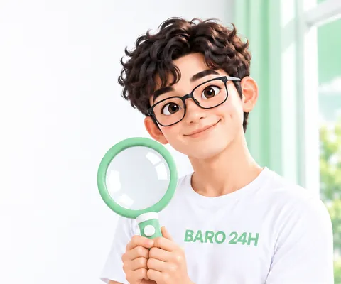 돋보기로 공식 문서를 살펴보는 3D 인물